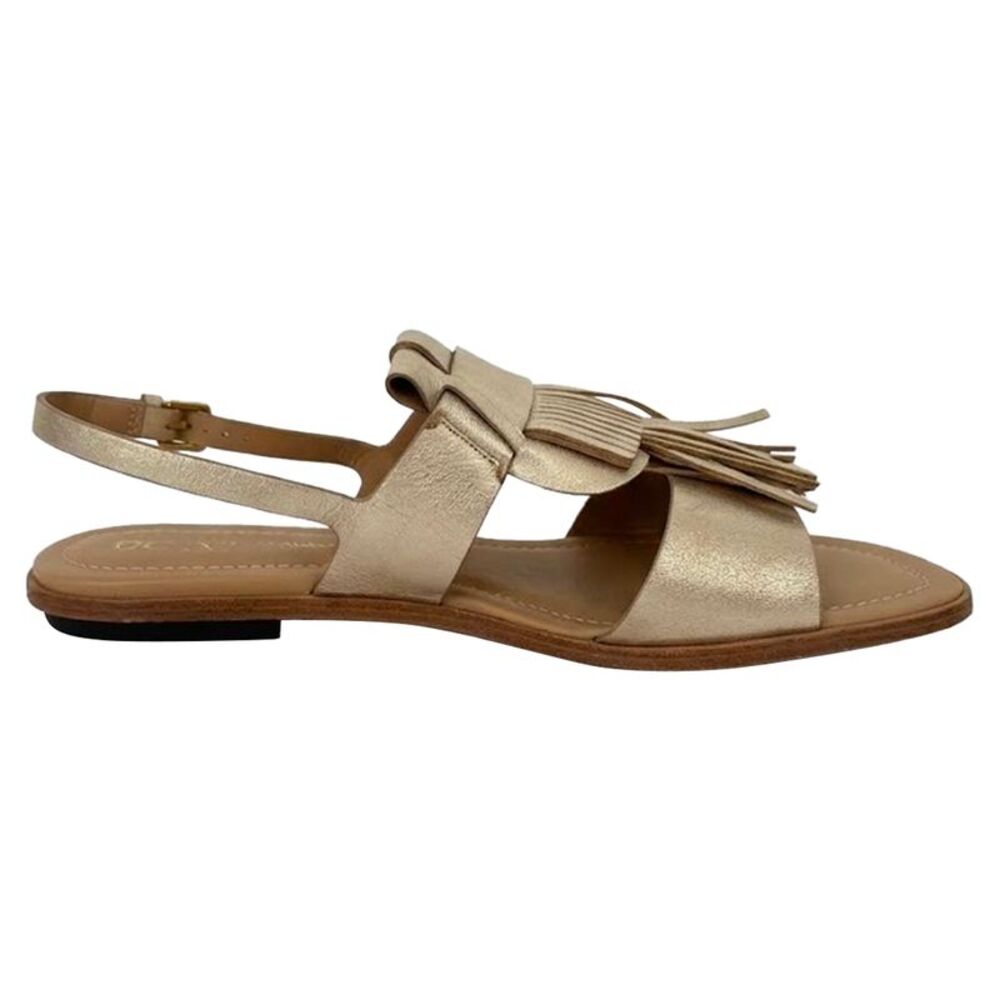 Tod's Fringed Flat Sandals in Metallic Gold Leather
